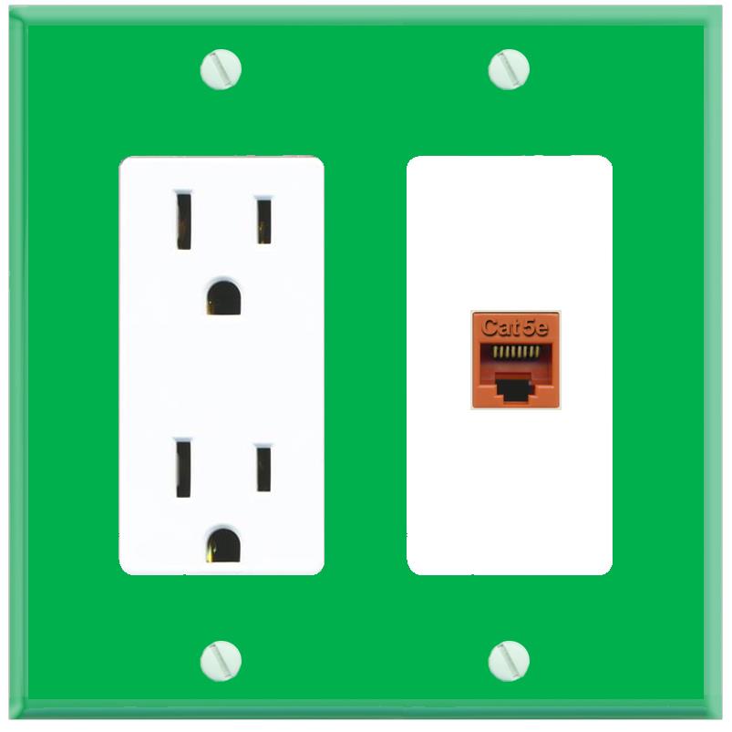 RiteAV CAT5E-ORANGE Wall Plate with Power Outlet [Green-White]