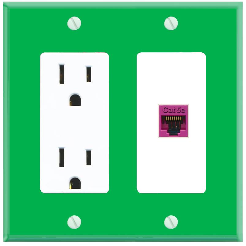 RiteAV CAT5E-PINK Wall Plate with Power Outlet [Green-White]