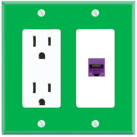 RiteAV CAT5E-PURPLE Wall Plate with Power Outlet [Green-White]