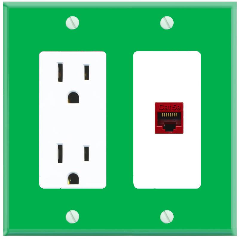 RiteAV CAT5E-RED Wall Plate with Power Outlet [Green-White]