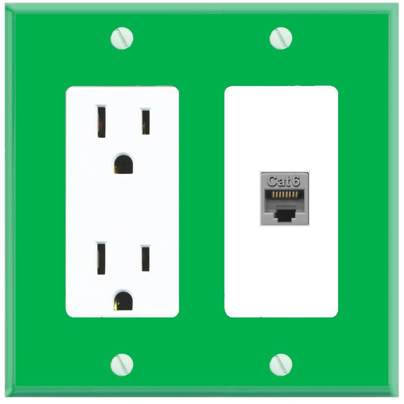 RiteAV CAT6-GRAY Wall Plate with Power Outlet [Green-White]