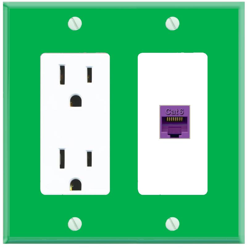 RiteAV CAT6-PURPLE Wall Plate with Power Outlet [Green-White]