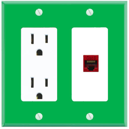 RiteAV CAT6-RED Wall Plate with Power Outlet [Green-White]