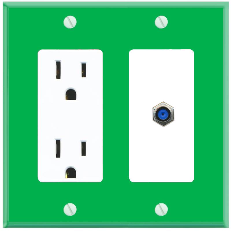 RiteAV F81 Wall Plate with Power Outlet [Green-White]