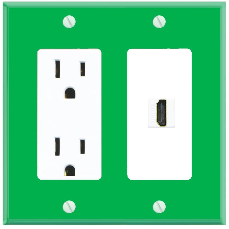 RiteAV HDMI Wall Plate with Power Outlet [Green-White]