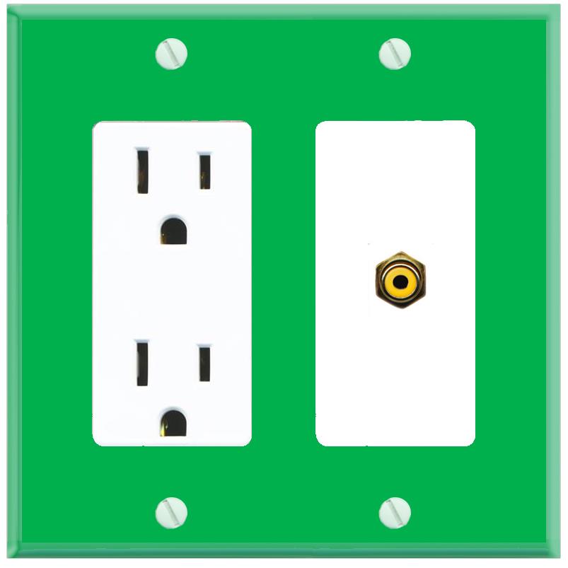 RiteAV RCA-YELLOW Wall Plate with Power Outlet [Green-White]