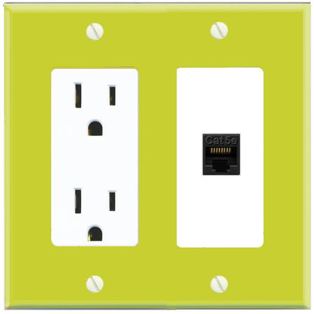 RiteAV CAT5E-BLACK Wall Plate with Power Outlet [Pea Green-White]