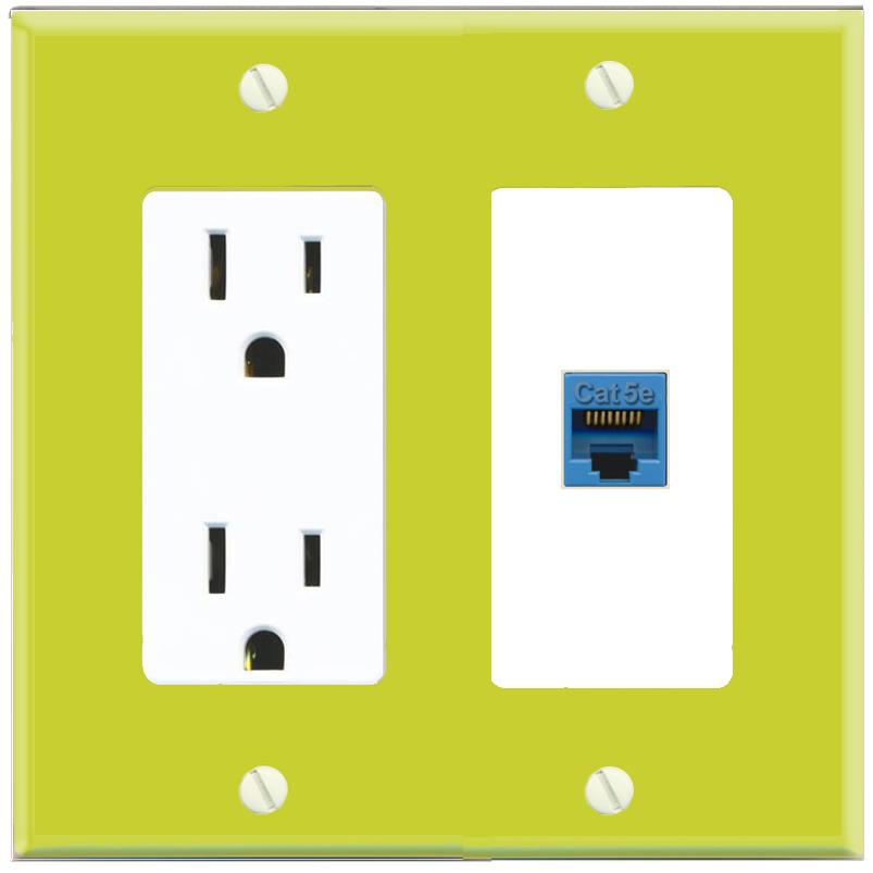 RiteAV CAT5E-BLUE Wall Plate with Power Outlet [Pea Green-White]