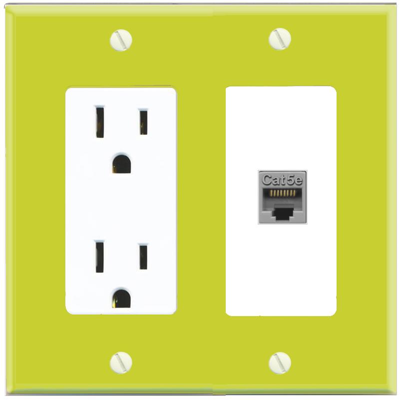 RiteAV CAT5E-GRAY Wall Plate with Power Outlet [Pea Green-White]