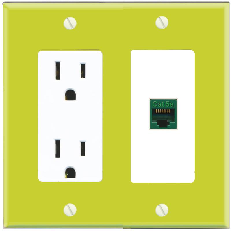 RiteAV CAT5E-GREEN Wall Plate with Power Outlet [Pea Green-White]