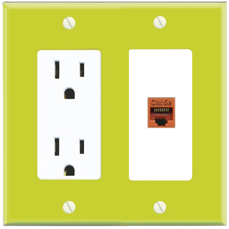 RiteAV CAT5E-ORANGE Wall Plate with Power Outlet [Pea Green-White]