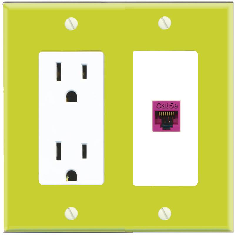 RiteAV CAT5E-PINK Wall Plate with Power Outlet [Pea Green-White]