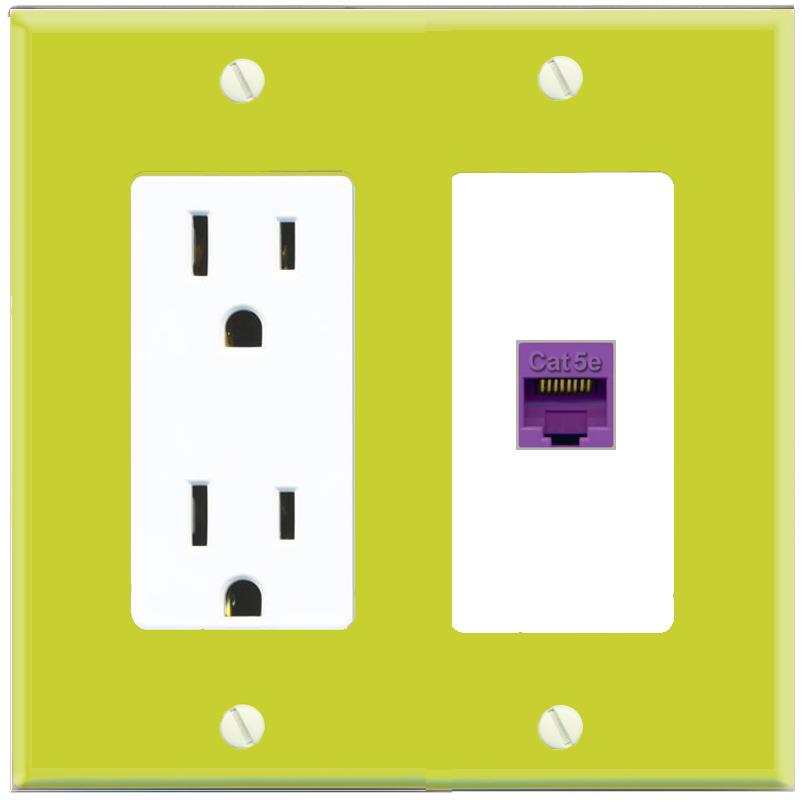 RiteAV CAT5E-PURPLE Wall Plate with Power Outlet [Pea Green-White]