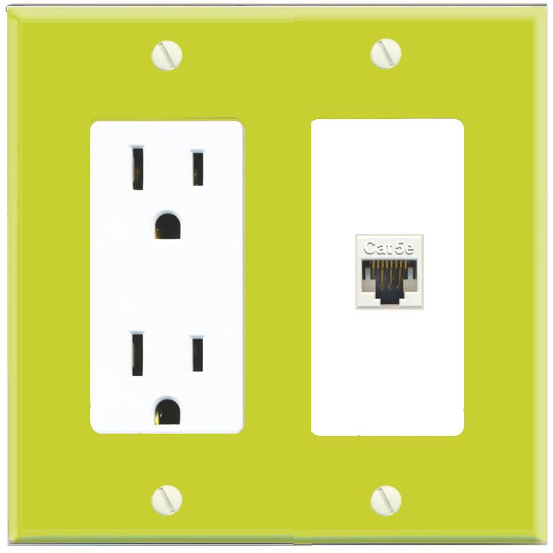 RiteAV CAT5E-WHITE Wall Plate with Power Outlet [Pea Green-White]