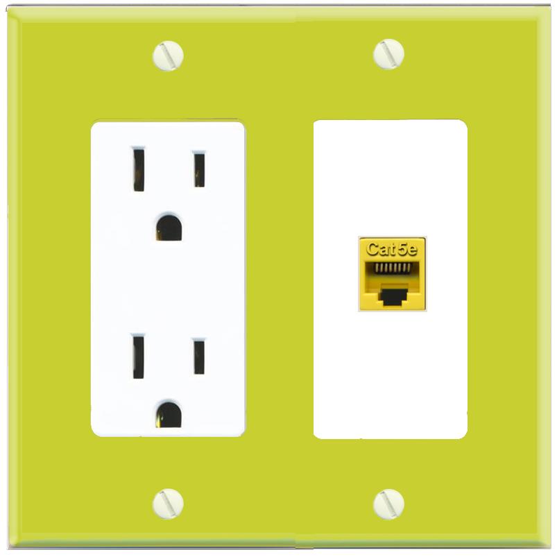 RiteAV CAT5E-YELLOW Wall Plate with Power Outlet [Pea Green-White]