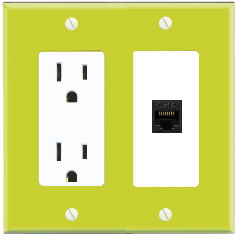 RiteAV CAT6-BLACK Wall Plate with Power Outlet [Pea Green-White]