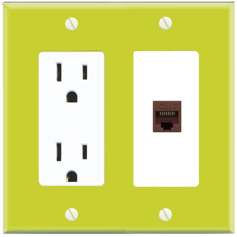 RiteAV CAT6-BROWN Wall Plate with Power Outlet [Pea Green-White]