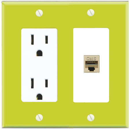 RiteAV CAT6-IVORY Wall Plate with Power Outlet [Pea Green-White]