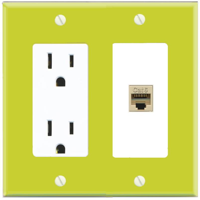 RiteAV CAT6-IVORY Wall Plate with Power Outlet [Pea Green-White]