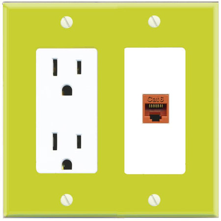 RiteAV CAT6-ORANGE Wall Plate with Power Outlet [Pea Green-White]