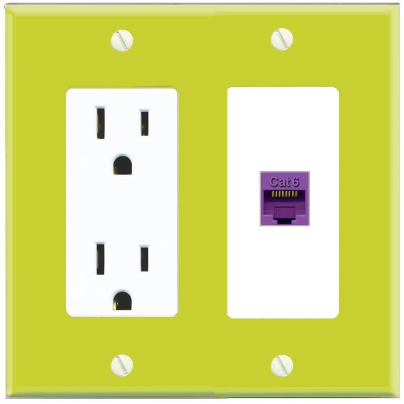 RiteAV CAT6-PURPLE Wall Plate with Power Outlet [Pea Green-White]