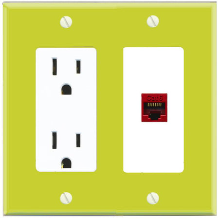 RiteAV CAT6-RED Wall Plate with Power Outlet [Pea Green-White]
