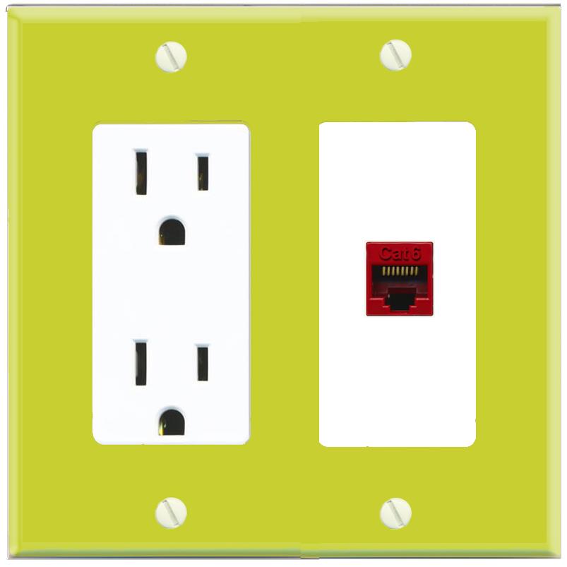 RiteAV CAT6-RED Wall Plate with Power Outlet [Pea Green-White]