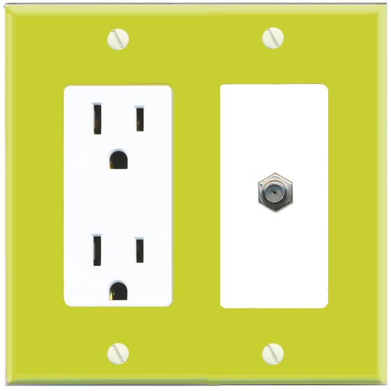 RiteAV COAX Wall Plate with Power Outlet [Pea Green-White]