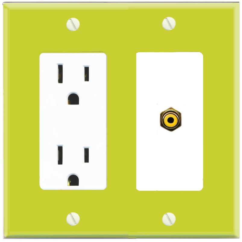 RiteAV RCA-YELLOW Wall Plate with Power Outlet [Pea Green-White]