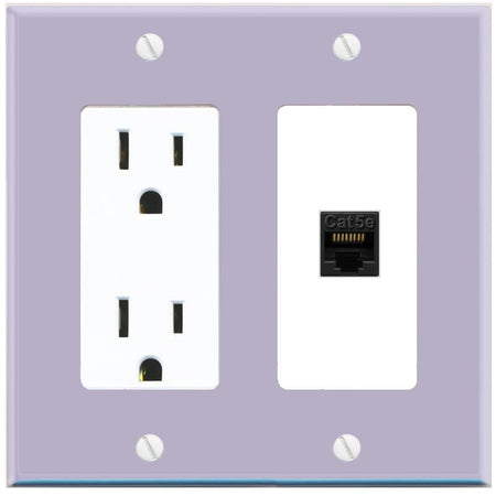 RiteAV CAT5E-BLACK Wall Plate with Power Outlet [Lavendar-White]