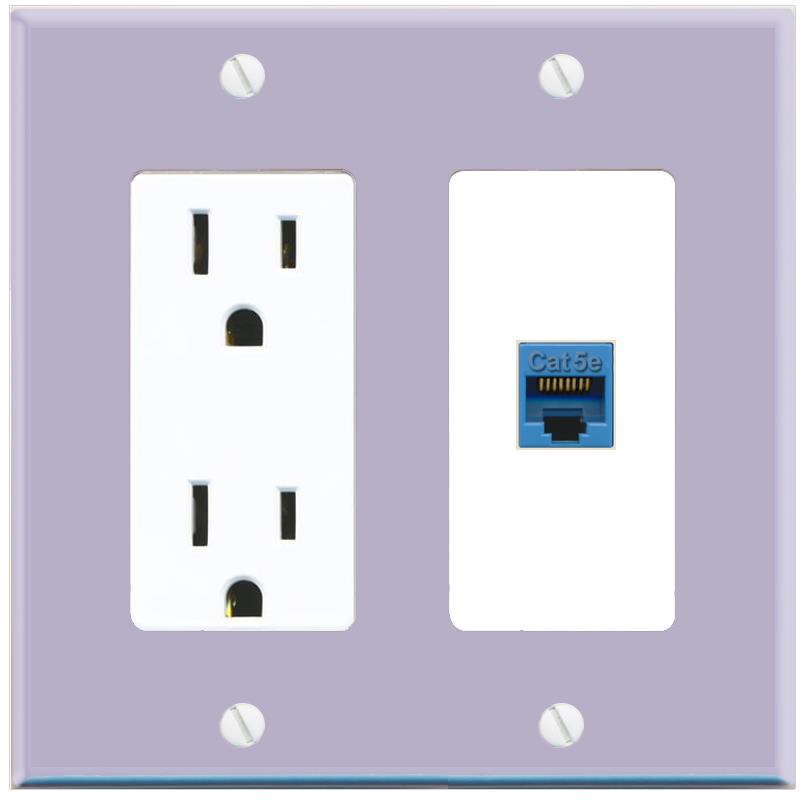 RiteAV CAT5E-BLUE Wall Plate with Power Outlet [Lavendar-White]