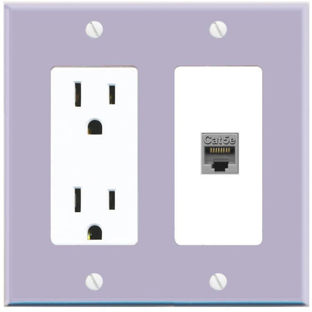 RiteAV CAT5E-GRAY Wall Plate with Power Outlet [Lavendar-White]