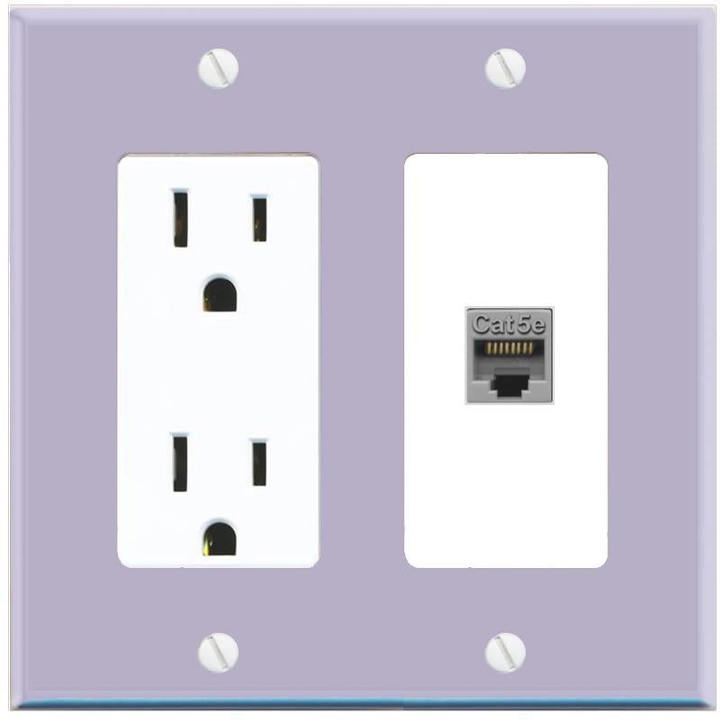 RiteAV CAT5E-GRAY Wall Plate with Power Outlet [Lavendar-White]