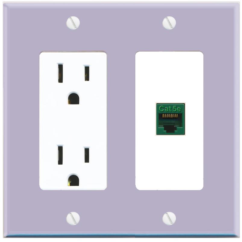RiteAV CAT5E-GREEN Wall Plate with Power Outlet [Lavendar-White]