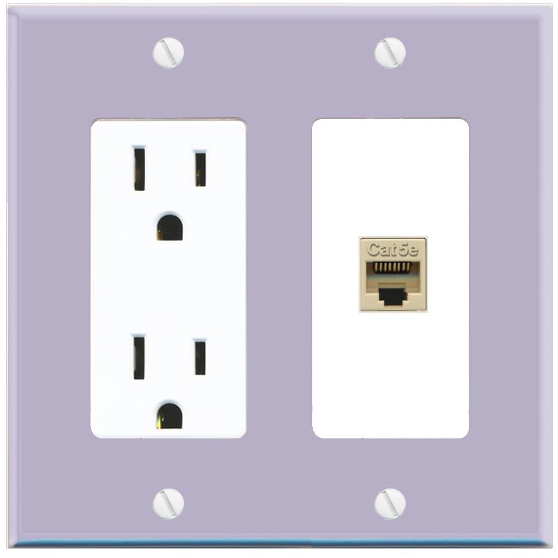 RiteAV CAT5E-IVORY Wall Plate with Power Outlet [Lavendar-White]