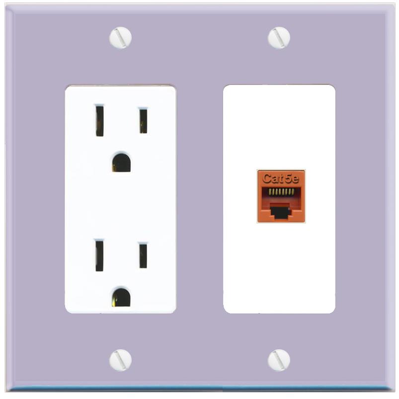 RiteAV CAT5E-ORANGE Wall Plate with Power Outlet [Lavendar-White]