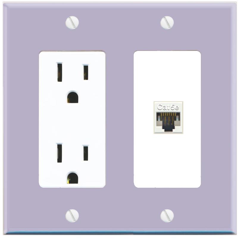 RiteAV CAT5E-WHITE Wall Plate with Power Outlet [Lavendar-White]