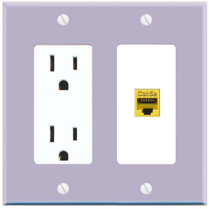 RiteAV CAT5E-YELLOW Wall Plate with Power Outlet [Lavendar-White]