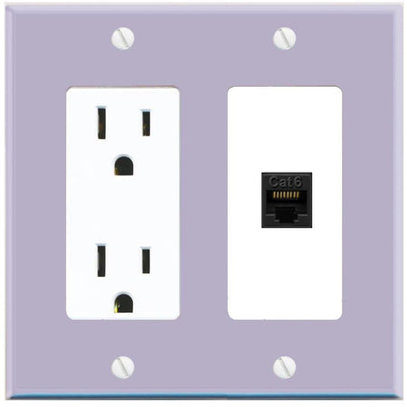 RiteAV CAT6-BLACK Wall Plate with Power Outlet [Lavendar-White]