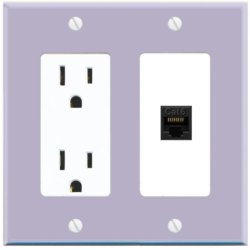 RiteAV CAT6-BLACK Wall Plate with Power Outlet [Lavendar-White]