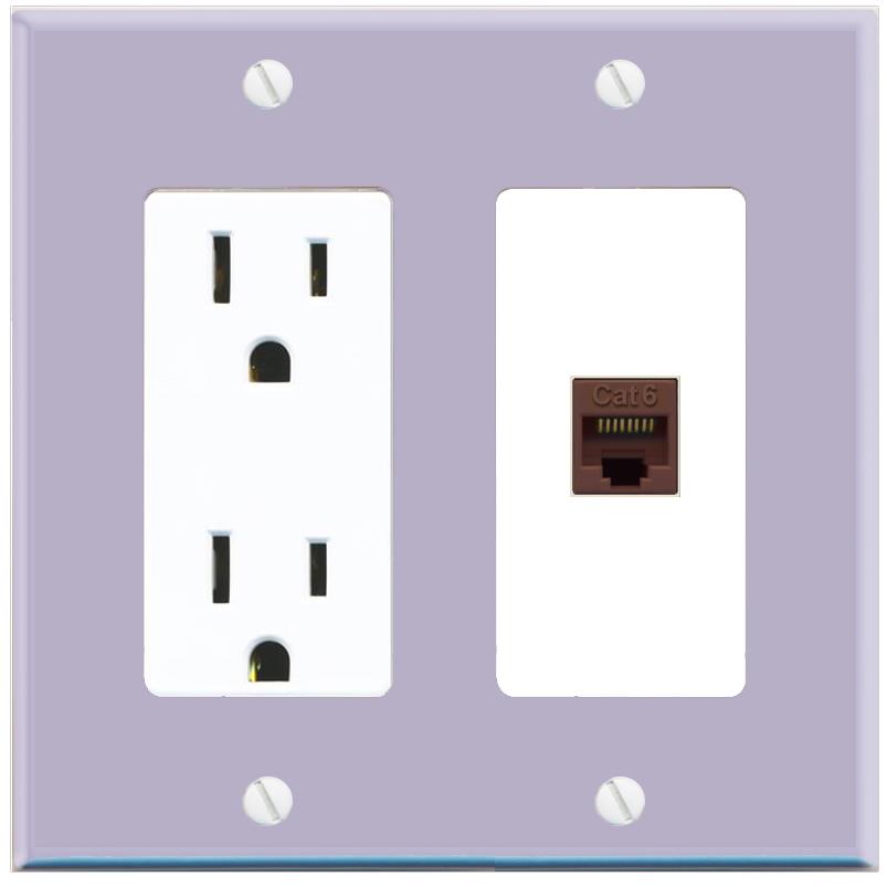 RiteAV CAT6-BROWN Wall Plate with Power Outlet [Lavendar-White]