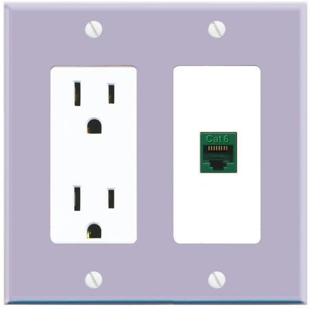 RiteAV CAT6-GREEN Wall Plate with Power Outlet [Lavendar-White]