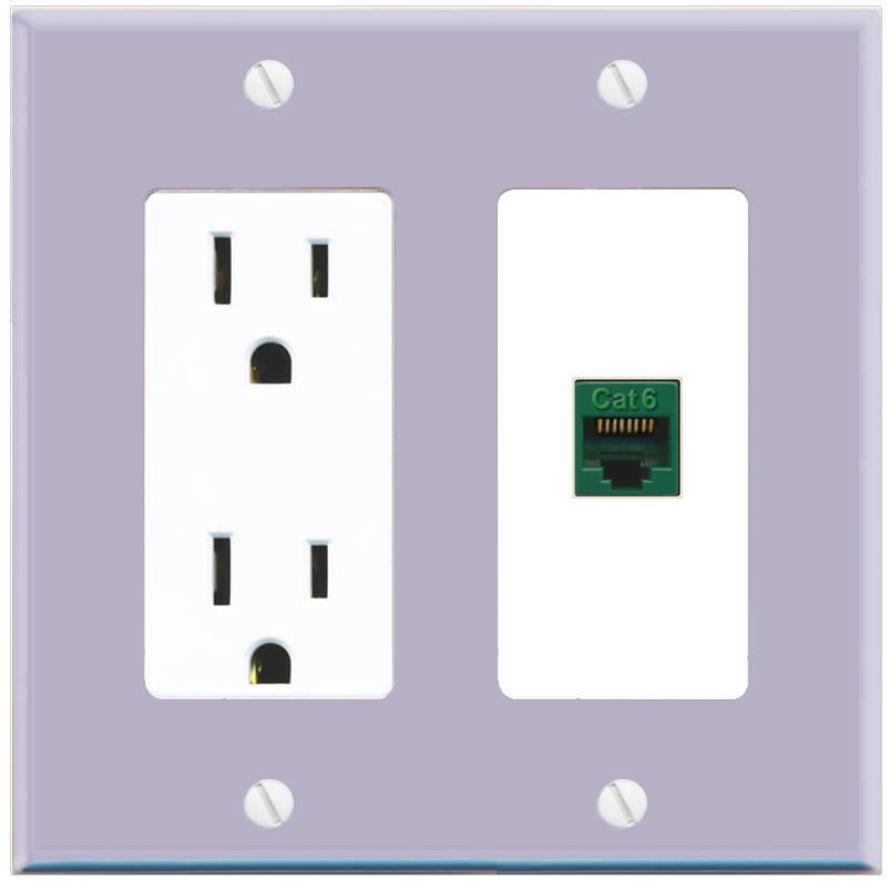 RiteAV CAT6-GREEN Wall Plate with Power Outlet [Lavendar-White]
