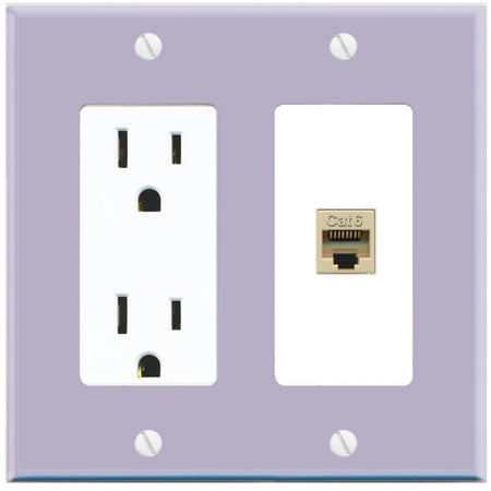 RiteAV CAT6-IVORY Wall Plate with Power Outlet [Lavendar-White]