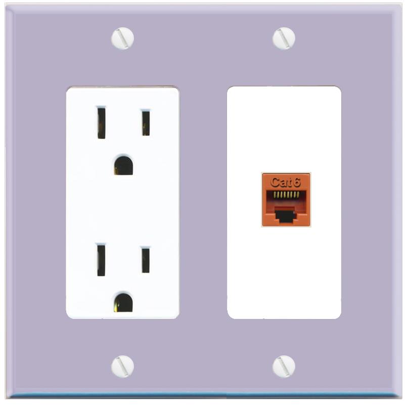 RiteAV CAT6-ORANGE Wall Plate with Power Outlet [Lavendar-White]