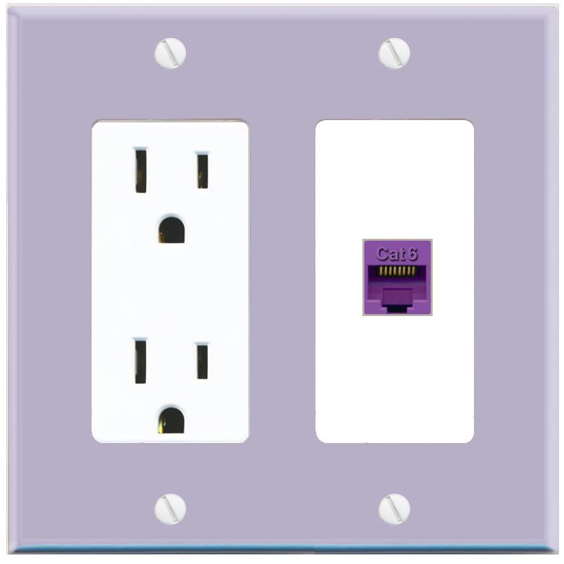 RiteAV CAT6-PURPLE Wall Plate with Power Outlet [Lavendar-White]