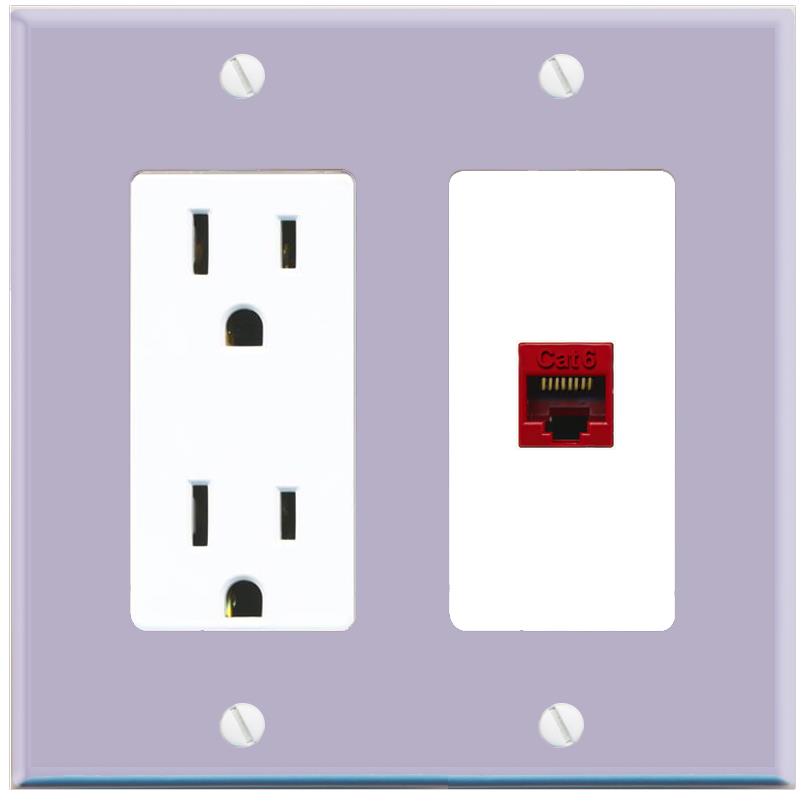 RiteAV CAT6-RED Wall Plate with Power Outlet [Lavendar-White]