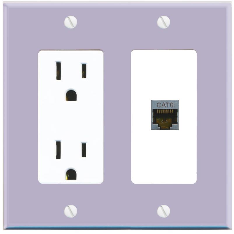 RiteAV CAT6-SHIELDED Wall Plate with Power Outlet [Lavendar-White]