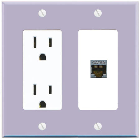 RiteAV CAT6A Wall Plate with Power Outlet [Lavendar-White]