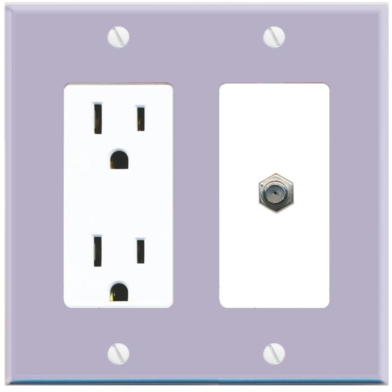 RiteAV COAX Wall Plate with Power Outlet [Lavendar-White]